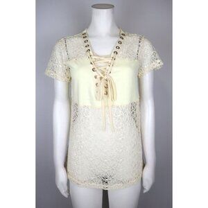 WOMEN'S IVORY MESH LACE TOP - LOVE J - SIZE M